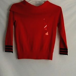 NWT Women's XS Tommy Hilfiger off-shoulder sweater in red/navy sleeve stripes